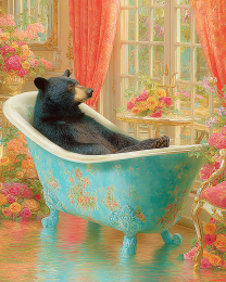Black Bear Resting in a Bathtub - Funny Bathroom Art Print