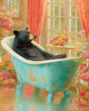 Black Bear Resting in a Bathtub - Funny Bathroom Art Print