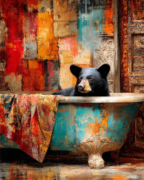 Black Bear Having a Bath - Funny Bathroom Art Print