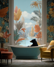 Black Bear Enjoying a Bath - Funny Bathroom Art Print