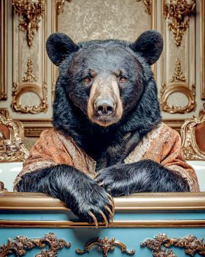Big Black Bear in a Bathtub - Funny Bathroom Art Print