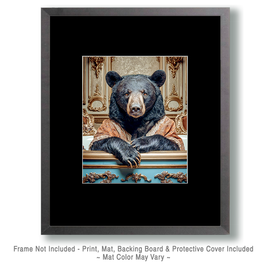Big Black Bear in a Bathtub - Funny Bathroom Art