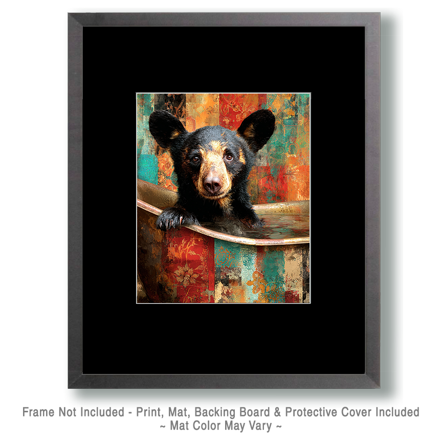 Black Bear Cub in a Bathtub - Funny Bathroom Art