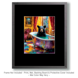 Black Bear in a Colorful Bathtub - Funny Bathroom Art