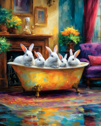 Rabbits in a Bathtub - Funny Bathroom Art Print