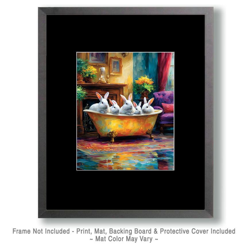 Rabbits in a Bathtub - Funny Bathroom Art