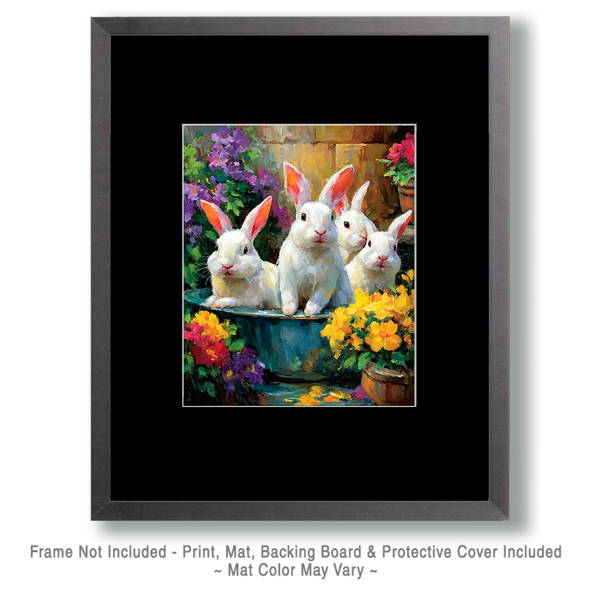 Rabbit Family in a Bathtub - Funny Bathroom Art