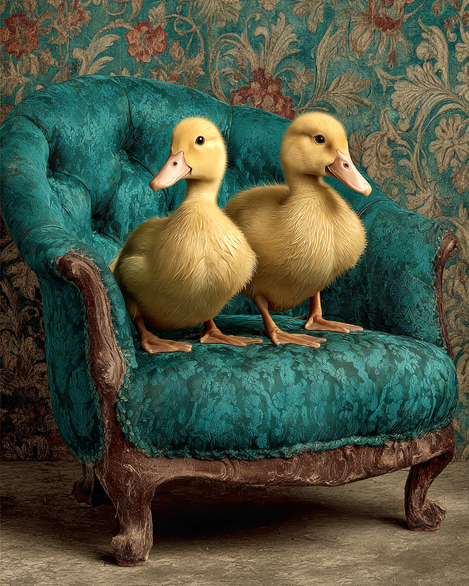 Two Ducks on a Chair - Funny Bathroom Art Print