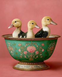 Three Ducklings in a Bowl - Funny Bathroom Art Print