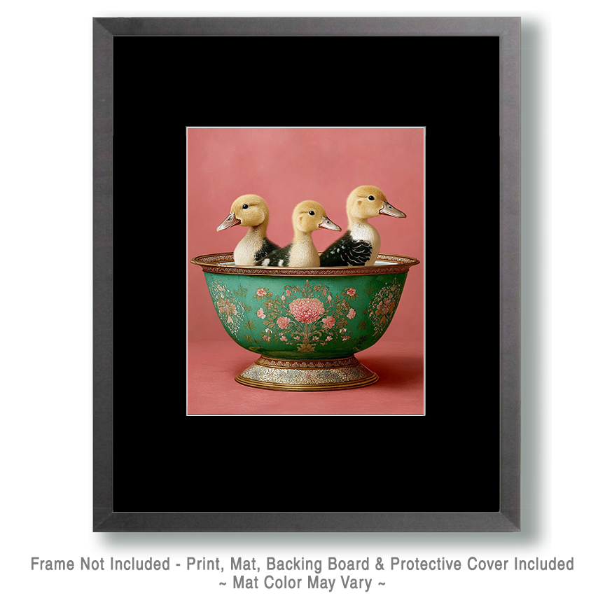 Three Ducklings in a Bowl - Funny Bathroom Art