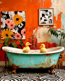 Two Yellow Ducklings on a Bathtub - Funny Bathroom Art Print
