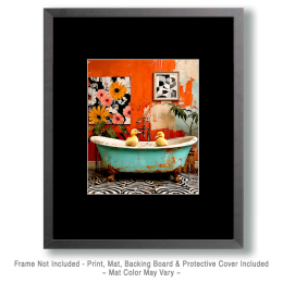 Two Yellow Ducklings on a Bathtub - Funny Bathroom Art