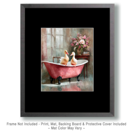 Two Ducks in a Pink Bathtub - Funny Bathroom Art