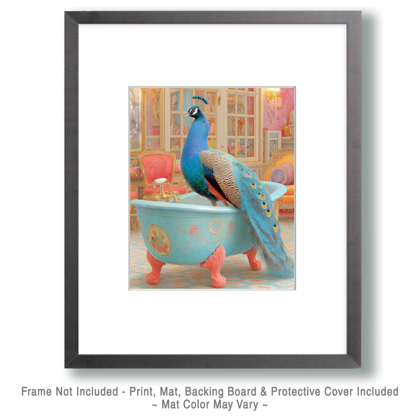 Pastel Peacock in Bathtub - Funny Bathroom Art