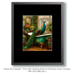 Jewel-Tone Peacock in Bathtub - Funny Bathroom Art