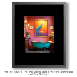 Peackock Artwork Above Bathtub - Funny Bathroom Art