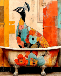 Peackock Artwork Behind Bathtub - Funny Bathroom Art Print
