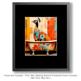 Peackock Artwork Behind Bathtub - Funny Bathroom Art