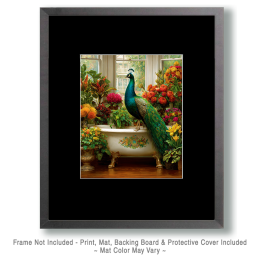 Peackock on a Floral Bathtub - Funny Bathroom Art