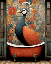 Mid-Century Modern Peacock Wall Art - Funny Bathroom Art Print