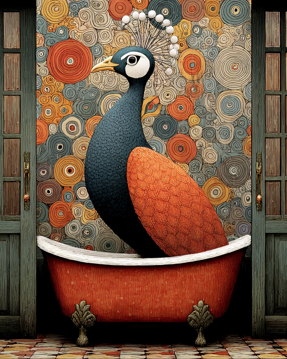 Mid-Century Modern Peacock Wall Art - Funny Bathroom Art Print
