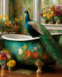 BOHO Peacock in Bathtub - Funny Bathroom Art Print