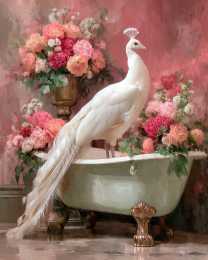 White Peacock in Bathtub - Funny Bathroom Art Print