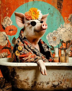 Cool Pig in Bathtub - Funny Animal Art Print