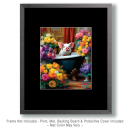 Pig in Bathtub Full of Flowers - Funny Animal Art