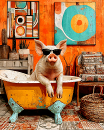 Pig Wearing Sunglasses in Bathtub - Funny Animal Art Print