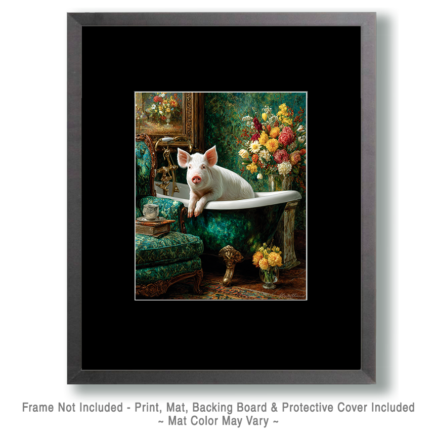 Pig in Bathtub in Parlor - Funny Animal Art