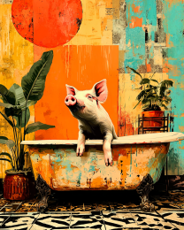 Piglet in Bathtub - Funny Animal Art Print