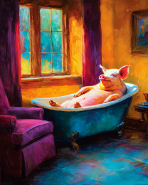 Pig in Bathtub Relaxing - Funny Animal Art Print