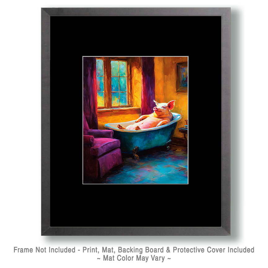 Pig in Bathtub Relaxing - Funny Animal Art