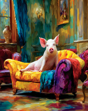 Pig Lounging in Stuffed Chair - Funny Animal Art Print
