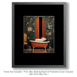Mid-Century Modern Pig in Bathtub - Funny Animal Art