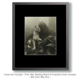 Mountain Lion with His Pet Bigfoot - Vintage Bigfoot Art