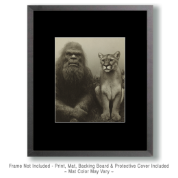 Bigfoot with His Pet Mountain Lion - Vintage Bigfoot Art
