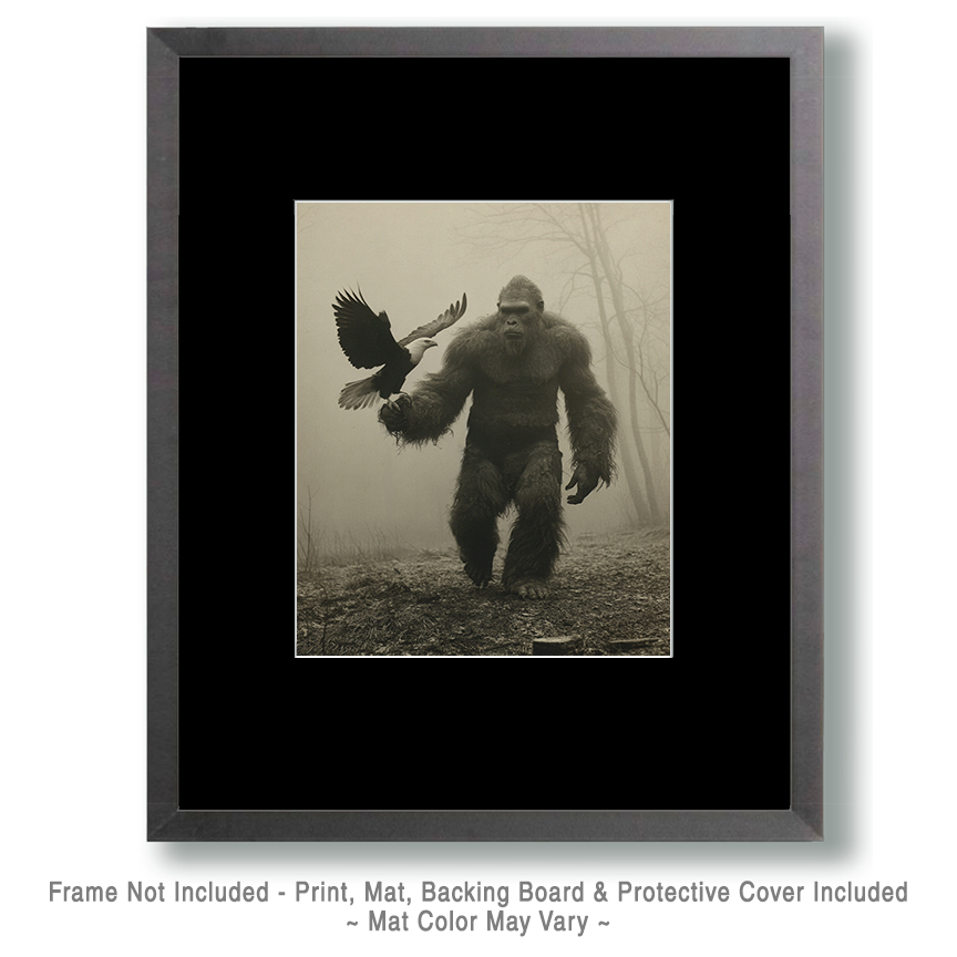 Bigfoot with Bald Eagle - Vintage Bigfoot Art