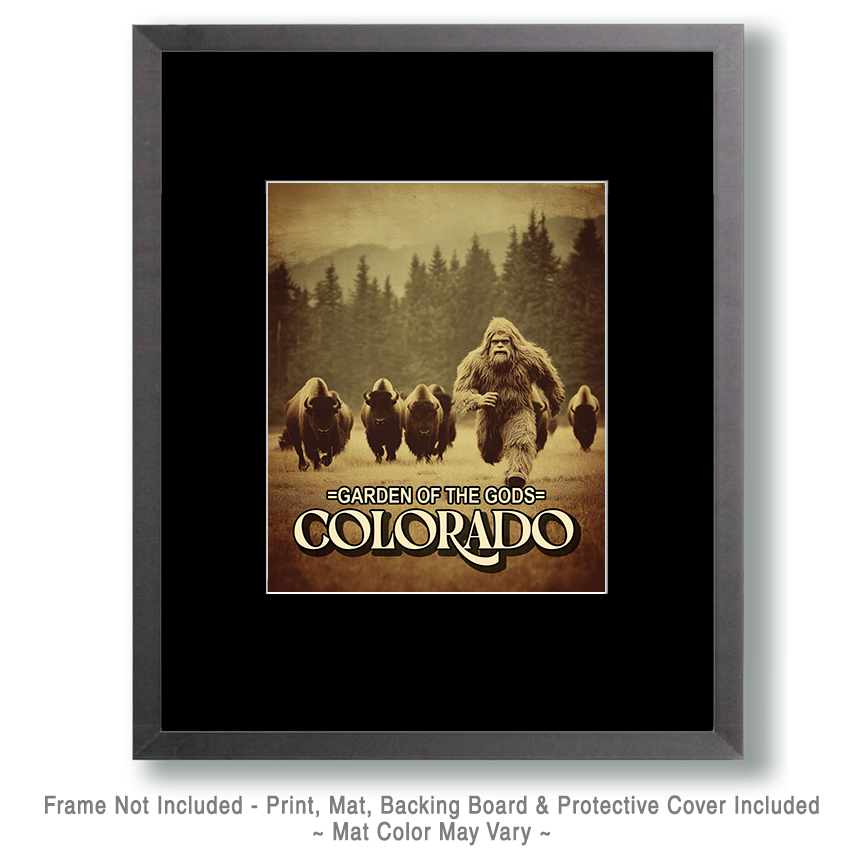 Bigfoot Running from Bison Herd - Garden of the Gods Souvenir Art Print - Image 2