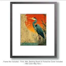 Vontage Style Great Blue Heron Art