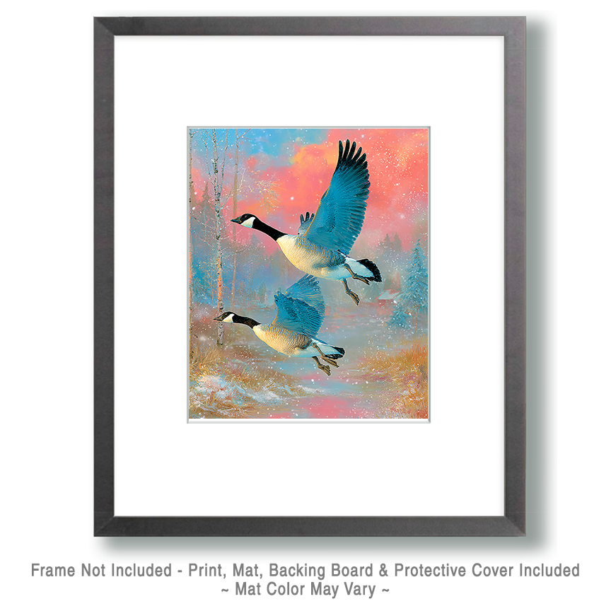 Whimsical Pair of Flying Geese - Canada Goose Art