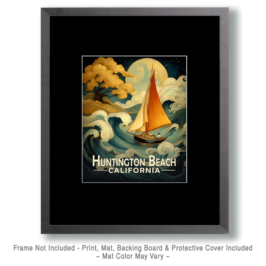 Huntington Beach California Souvenir Art Print - Sailboat in Rough Water - Image 2