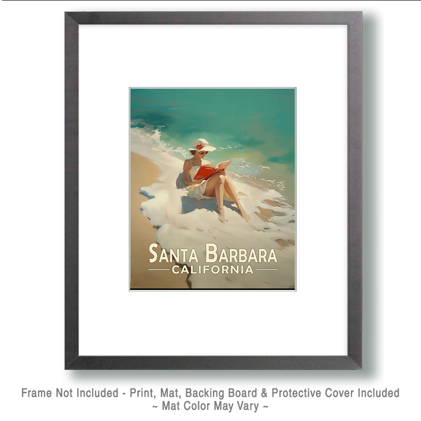 Santa Barbara California Souvenir Art Print - Oblivious Reader on the Beach - Image 2