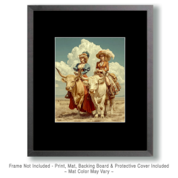 Cowgirls Riding Bulls - Vintage Cowgirl Art