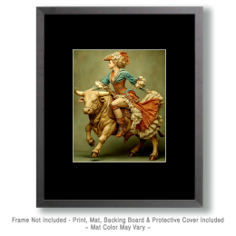 Cowgirl Riding a Bull - Vintage Cowgirl Art