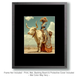Cowgirl Riding a Longhorn Bull - Vintage Cowgirl Art