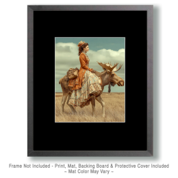 Melissa Riding a Moose - Vintage Style Cowgirl Art