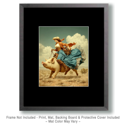 Rebecca Riding a Pig - Vintage Style Cowgirl Art