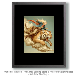 Ingrid Riding Her Tiger - Vintage Style Cowgirl Art
